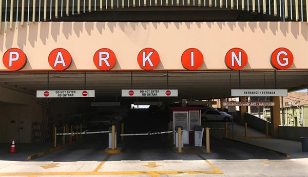 entrance to parking garage of City of McAllen